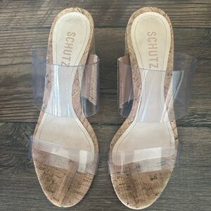 Schutz Victorie cork block heel slide sandals - size 6.5